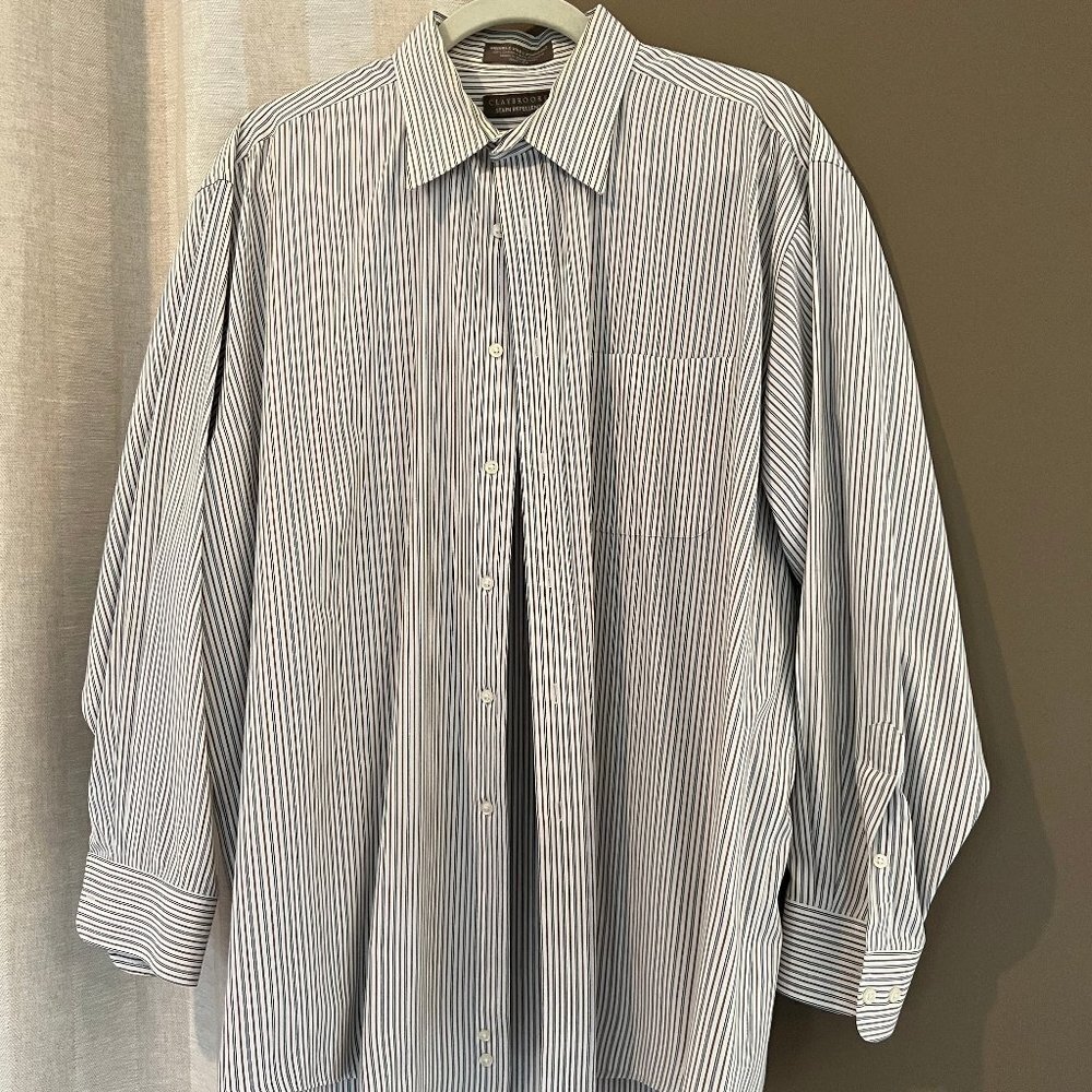 Men's Brown & Black Claybrooke Long Sleeve Button Down Shirt, Size 17, 32/33